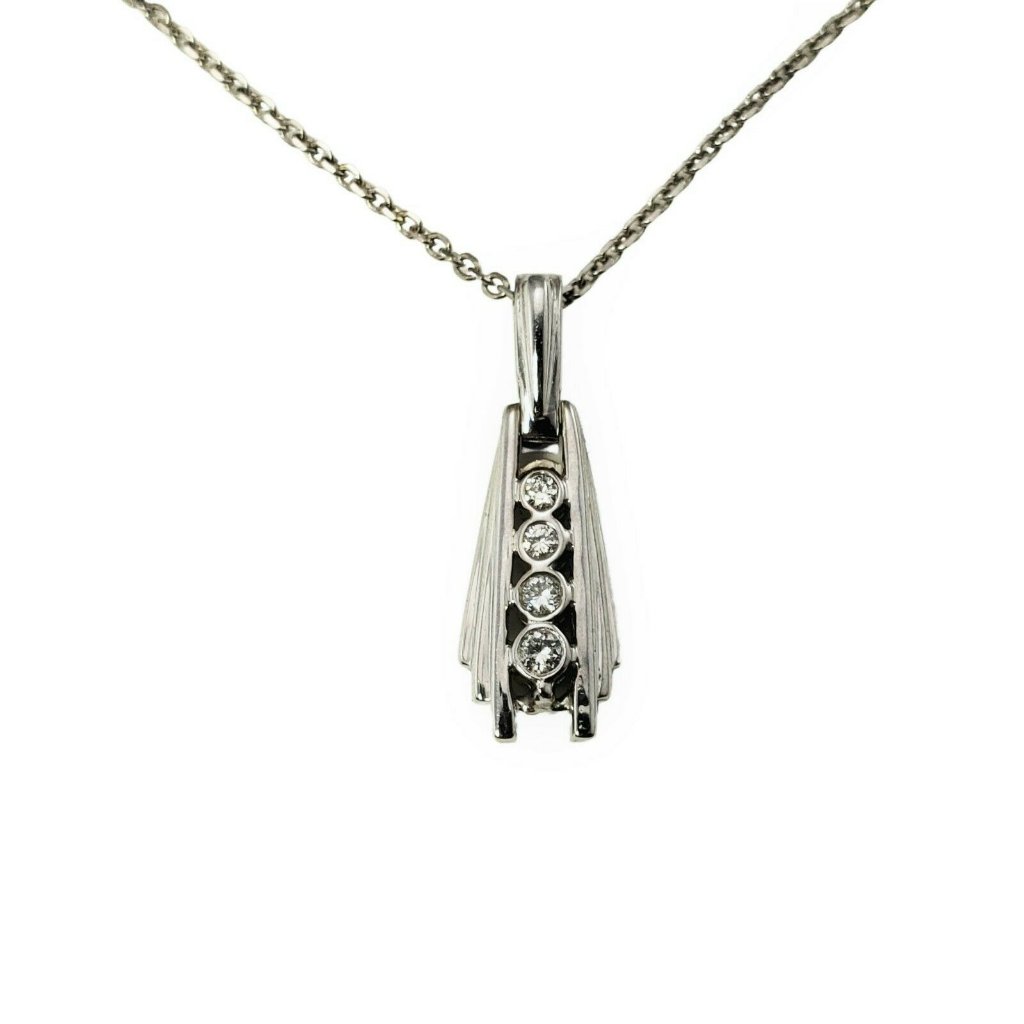 Vintage 14 Karat White Gold And Diamond Pendant Necklace #11398